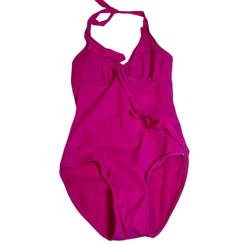 Assets by Sara Blakely Magenta One Piece Swimsuit Ruffle Halter Womens M